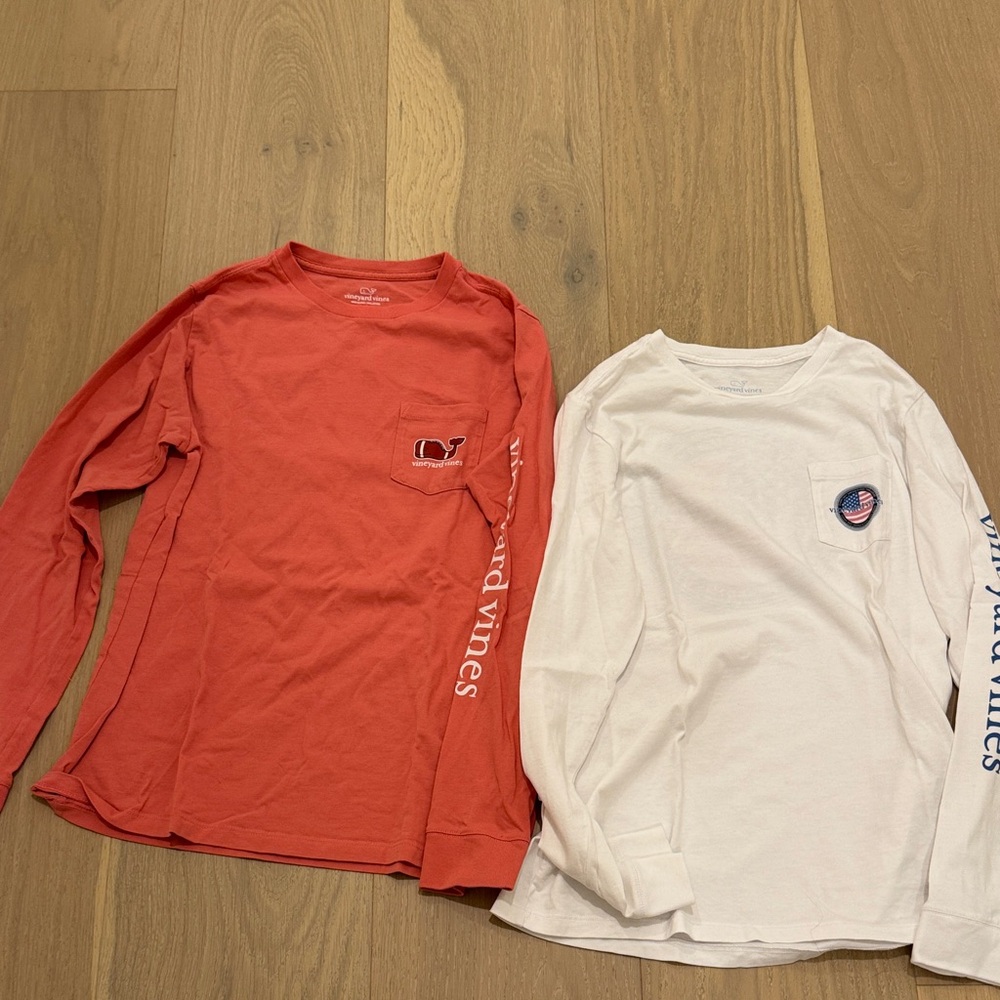 Vineyard Vines Kids Long Sleeve Tees - Coral and White